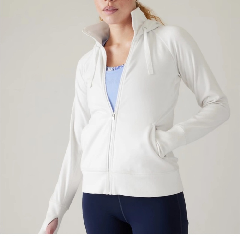 White Athleta Triumph Full Zip Up Hoodie size Large